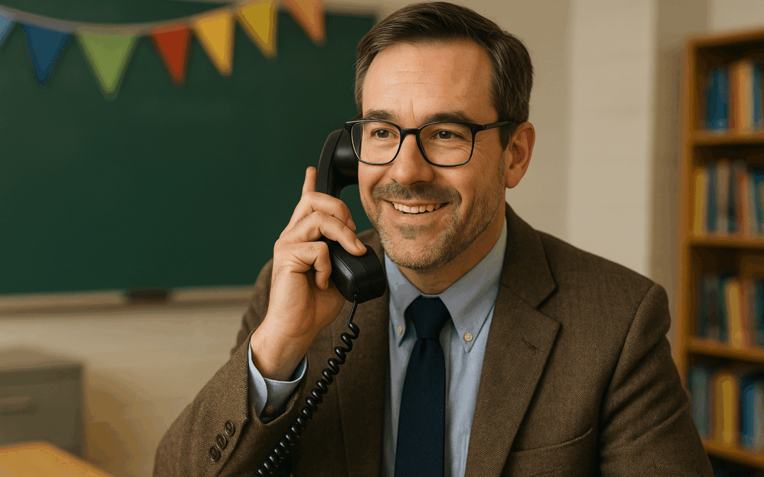 VoIP desk phone in a school office for reliable staff and parent communication